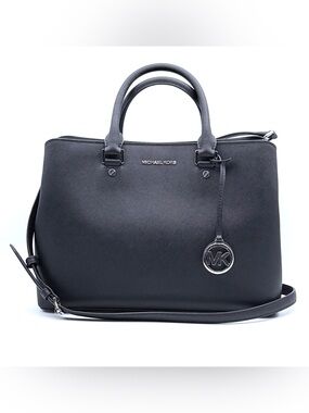 Michael Kors Savannah Black Leather Satchel with detachable strap